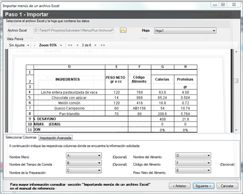 Configuración importación