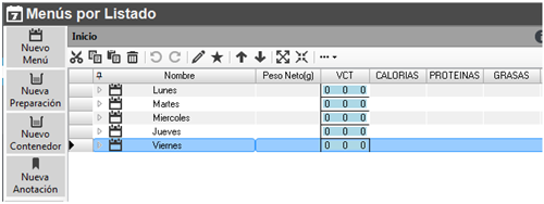 menús iniciales